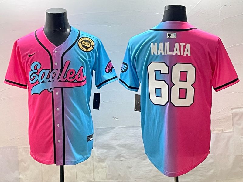 Men 2025 Philadelphia Eagles 68 Mailata Blue pink Nike Limited NFL Jersey style 07